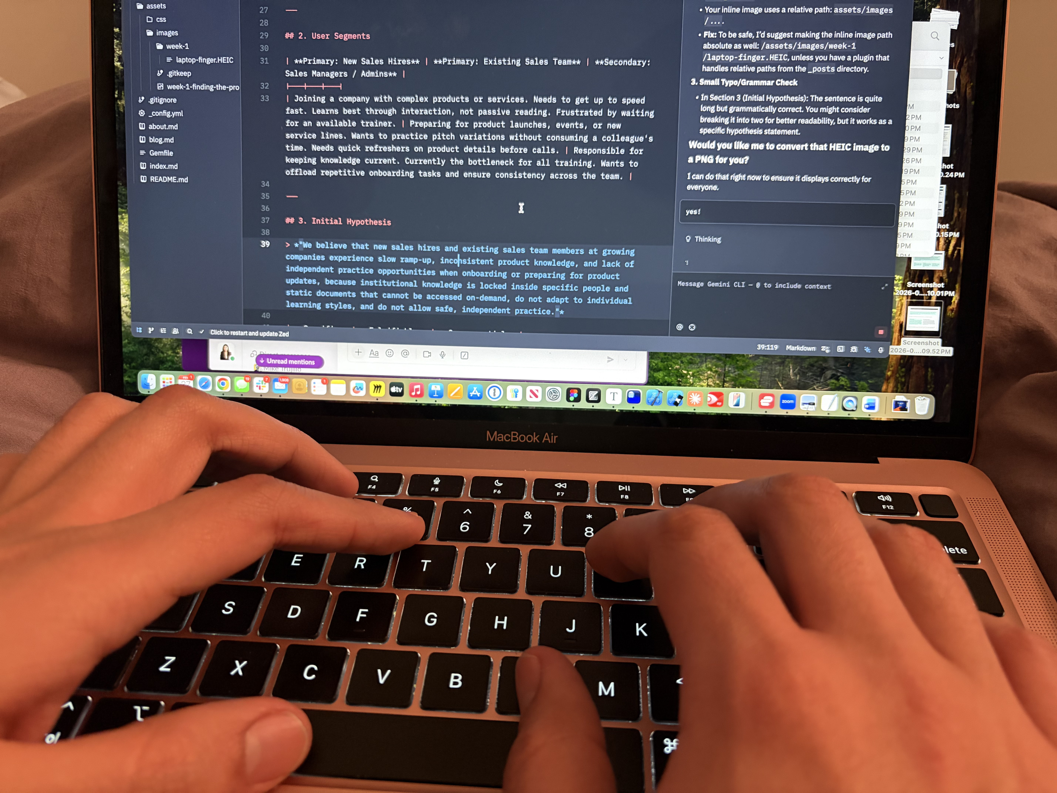 Melanie working on Cleo at her laptop